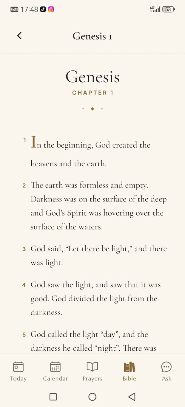 Genesis chapter 1, set for reading.